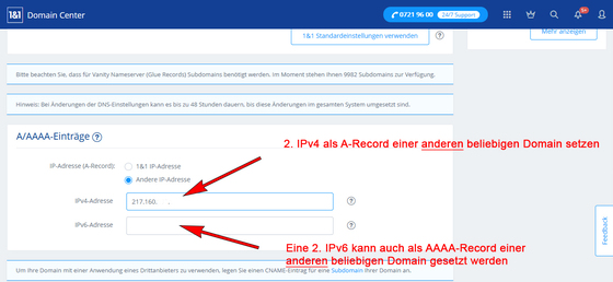 Die zweite IPv4 als A-Record der 2. DNS-Domain setzen.