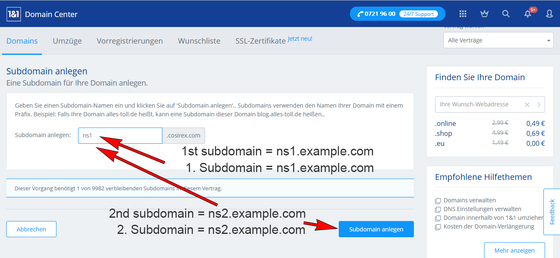 Servidores de nombres propios - servidores 1und1 - Plesk Onyx