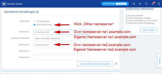 Servidores de nomes próprios - servidores 1und1 - Plesk Onyx