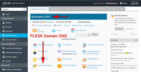 Servidores de nombres propios - servidores 1und1 - Plesk Onyx