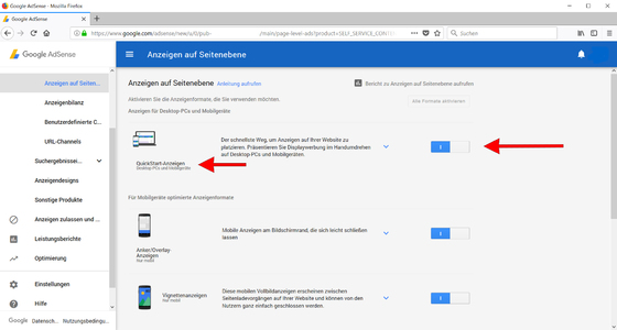 Google Adsense Page Level Ads - QuickStart-Ads in Woltlab CMS