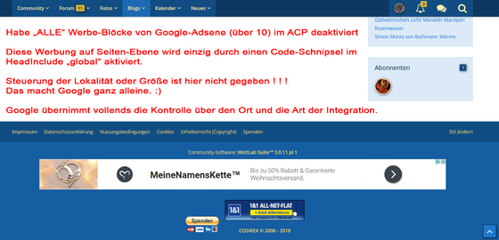 Google Adsense auf Seitenebene - QuickStart-Anzeigen im Woltlab CMS