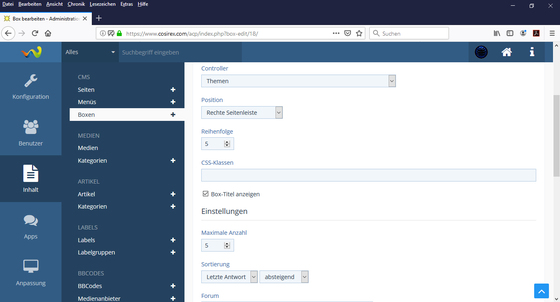 WoltLab Suite – Box erstellen – Neue Beiträge