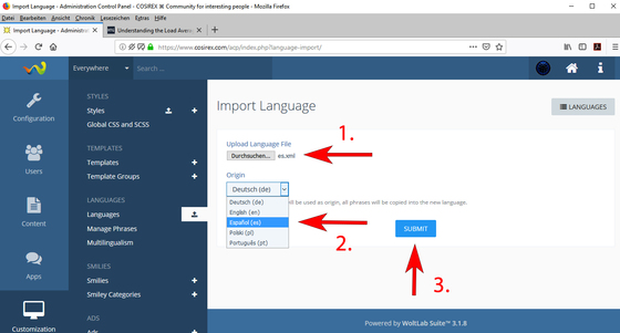 Update WoltLab language files – How to import new language files?
