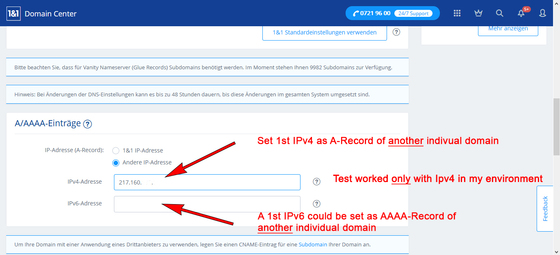 El 1er IPv4 establecido como el registro A del 1er dominio DNS.