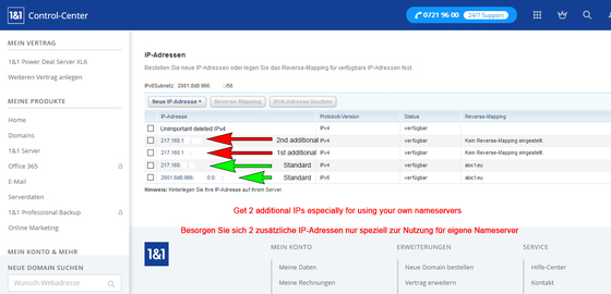 Register 2 additional IPv4 addresses only to use 2 DNS domains