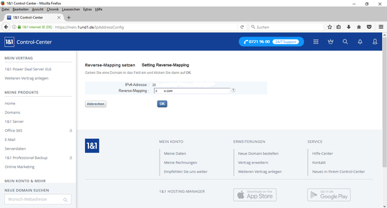 Set the reverse mapping for each domain on the previously defined IPv4 as A-Record